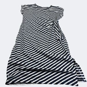 LOFT Black and White Striped Midi Dress
